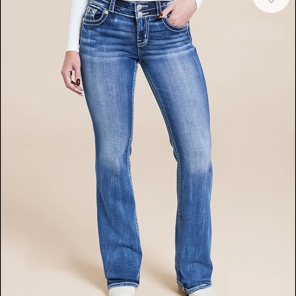 Miss Me Blue Boot Cut Jeans with Embroidery 18W X 32L - Picture 2 of 6